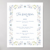 Blue Floral Bridal Shower Bar Menu Poster (Voorkant)