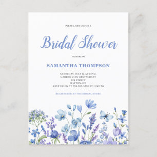 Blue Floral Bridal Shower Briefkaart