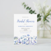 Blue Floral Bridal Shower Briefkaart (Staand voorkant)