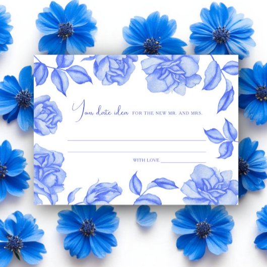Blue floral Bridal shower Date night ideas Informatiekaartje