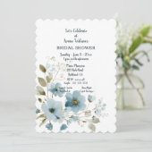 Blue Floral Bridal Shower Feestdagenkaart (Staand voorkant)
