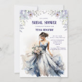 Blue Floral Bridal Shower Invitation Kaart (Voorkant)