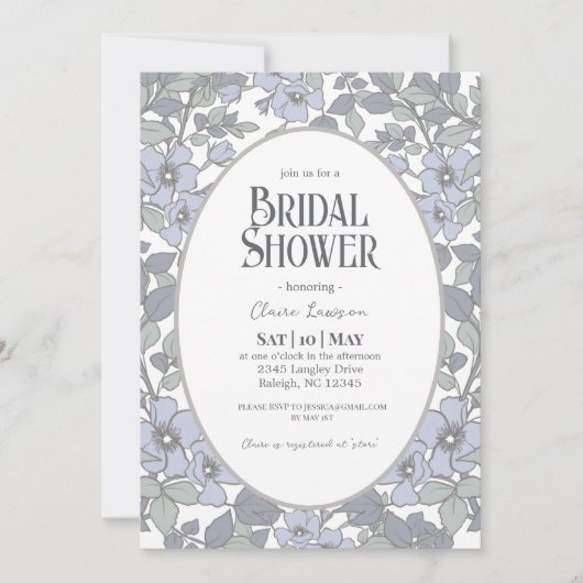 Blue Floral Bridal Shower Kaart (Voorkant)