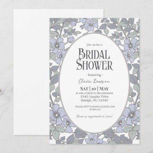 Blue Floral Bridal Shower Kaart (Voorkant / Achterkant)