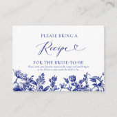 Blue Floral Bridal Shower Please Bring A Recipe Informatiekaartje (Voorkant)