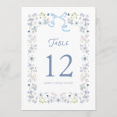 Blue Floral Bridal Shower Table Number Card Kaart (Achterkant)