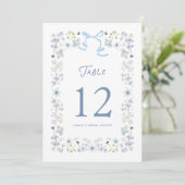 Blue Floral Bridal Shower Table Number Card Kaart (Staand voorkant)