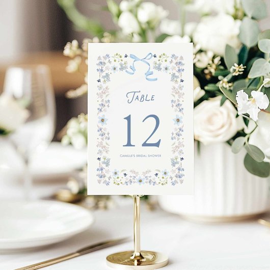 Blue Floral Bridal Shower Table Number Card Kaart