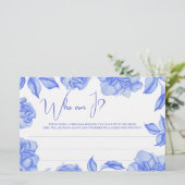 Blue Floral Bridal shower Who am I game Briefpapier (Staand voorkant)