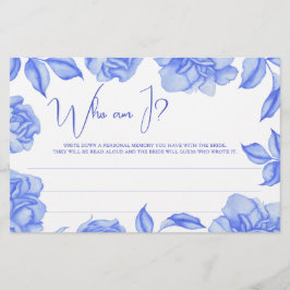Blue Floral Bridal shower Who am I game Briefpapier