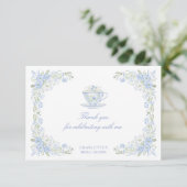 Blue Floral Bridal Tea Party Bedankkaart (Staand voorkant)