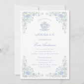 Blue Floral Bridal Tea Party Kaart (Voorkant)