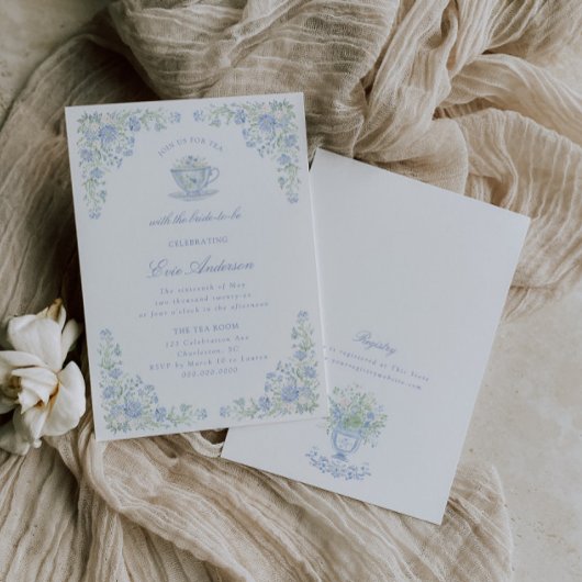 Blue Floral Bridal Tea Party Kaart