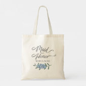 Blue Floral Bridesmaid Botanische kalligrafie Tote Bag (Achterkant)