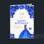 Blue Floral Brown Hair Girl Happy Birthday Kaart<br><div class="desc">Deze elegante en glamoureuze verjaardagskaart kan worden gepersonaliseerd met een naam of titel zoals dochter, kleindochter, nicht, vriend enz. Het ontwerp is voorzien van een mooie prinses met bruin haar in een koningsblauwe baljurk. De tekst combineert handgeschreven schrift en moderne schreefloze lettertypen voor een stijlvolle en verfijnde look. De bloemstukken,...</div>