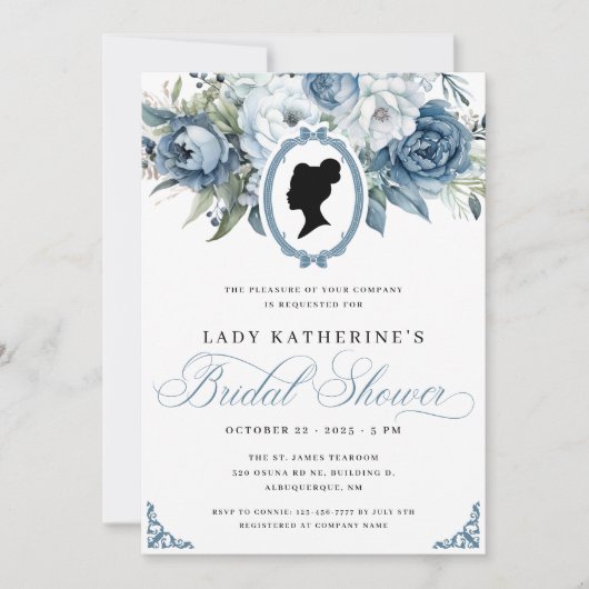 Blue Floral Bruidsdouche Uitnodiging (Voorkant)