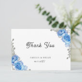  Blue Floral bruiloft Hartelijk dank Bedankkaart (Staand voorkant)