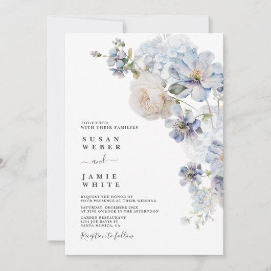 Blue Floral bruiloft uitnodiging (Voorkant)