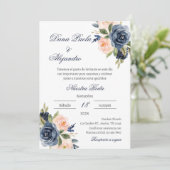 Blue Floral bruiloft uitnodiging in het Spaans (Staand voorkant)