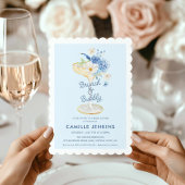 Blue Floral Brunch en Bubbly Bruids Uitnodiging