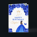 Blue Floral Brunette Hair Girl Happy Birthday Kaart<br><div class="desc">Deze elegante en glamoureuze verjaardagskaart kan worden gepersonaliseerd met een naam of titel zoals dochter, kleindochter, nicht, vriend enz. Het ontwerp is voorzien van een mooie prinses met brunette haar in een koninklijke blauwe baljurk. De tekst combineert handgeschreven schrift en moderne schreefloze lettertypen voor een stijlvolle en verfijnde look. De...</div>