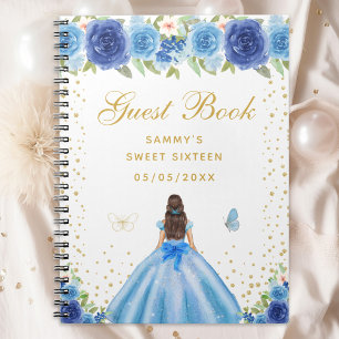Blue Floral Brunette Hair Princess Sweet Sixteen Notitieboek