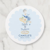 Blue Floral Bubbly Vrijgezellenfeest Bedankjes Labels (Voorkant)