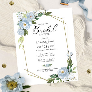 Blue Floral Budget Bridal Shower Uitnodiging