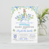 Blue Floral Bunny Baby shower Woodland Boy Rabbit Kaart (Staand voorkant)