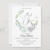 Blue Floral Bunny Calligraphy Spring Baby shower Kaart (Voorkant)