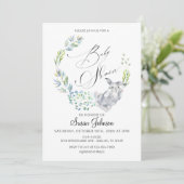 Blue Floral Bunny Calligraphy Spring Baby shower Kaart (Staand voorkant)