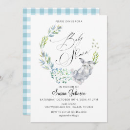 Blue Floral Bunny Calligraphy Spring Baby shower Kaart