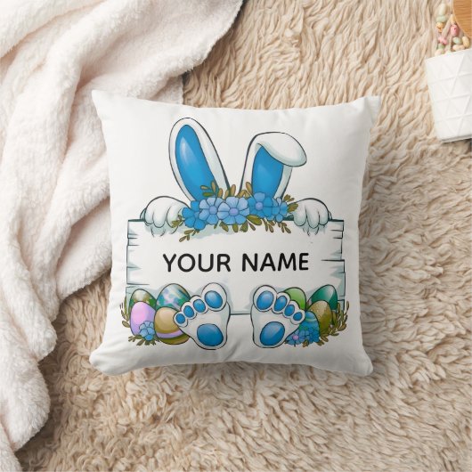 Blue Floral Bunny Ears Easter Name Sign Graphic Kussen (Deken)