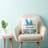 Blue Floral Bunny Ears Easter Name Sign Graphic Kussen (Stoel)