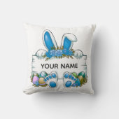 Blue Floral Bunny Ears Easter Name Sign Graphic Kussen (Voorkant)