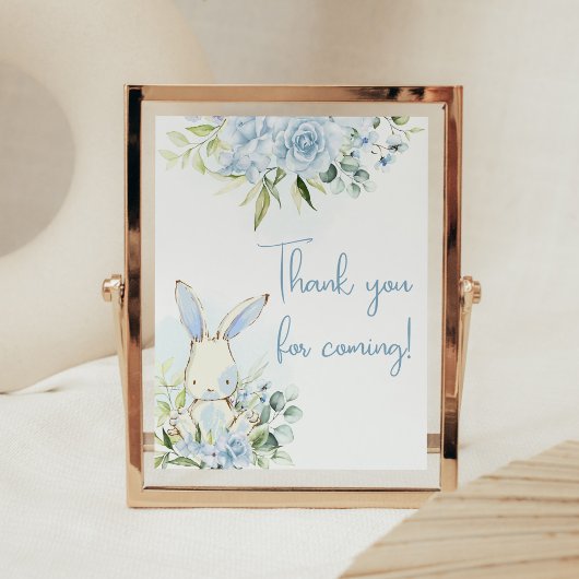 Blue Floral Bunny Rabbit Baby Bedankt voor uw koms Poster