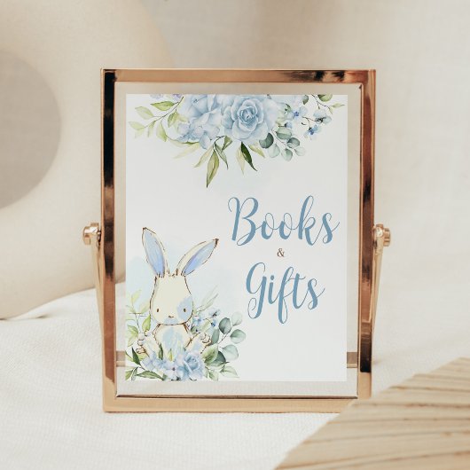 Blue Floral Bunny Rabbit Baby Boeken en geschenken Poster