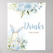 Blue Floral Bunny Rabbit Baby shower Drinken Poster (Voorkant)