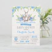 Blue Floral Bunny Rabbit Baby shower Garden Tea Kaart (Staand voorkant)