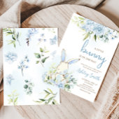 Blue Floral Bunny Rabbit Baby shower Kaart