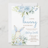 Blue Floral Bunny Rabbit Baby shower Kaart (Voorkant)