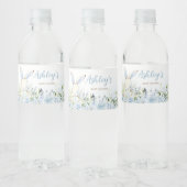 Blue Floral Bunny Rabbit Baby shower Waterfles Etiket (Flessen)