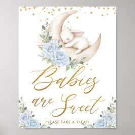Blue Floral Bunny Rabbit Moon Babies are Sweet  Poster