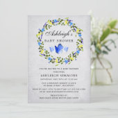 Blue Floral Butterfly Boy Baby shower Kaart (Staand voorkant)