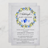 Blue Floral Butterfly Boy Baby shower Kaart (Voorkant / Achterkant)