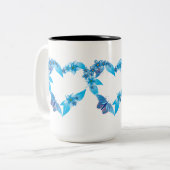 Blue Floral Butterfly Heart Tweekleurige Koffiemok (Voorkant links)