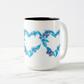 Blue Floral Butterfly Heart Tweekleurige Koffiemok (Voorkant rechts)