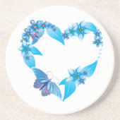 Blue Floral Butterfly Heart Zandsteen Onderzetter (Voorkant)