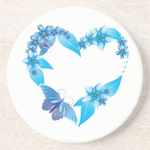 Blue Floral Butterfly Heart Zandsteen Onderzetter