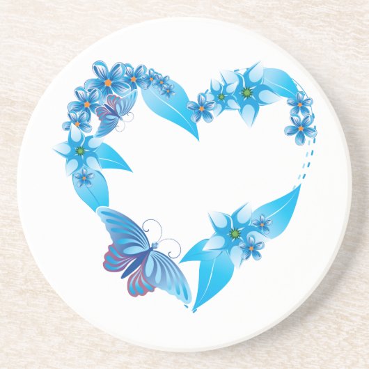 Blue Floral Butterfly Heart Zandsteen Onderzetter (Voorkant)